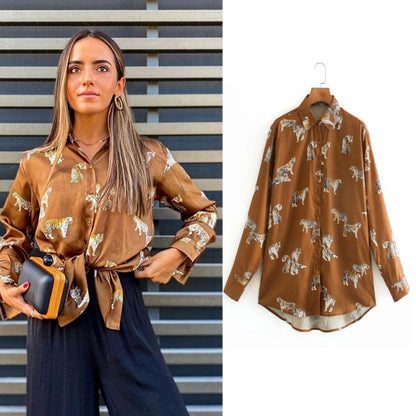 women satin blouse long sleeve zebra print shirts vintage office ladies tops femme chandails za  fashion blusa de mujer ins