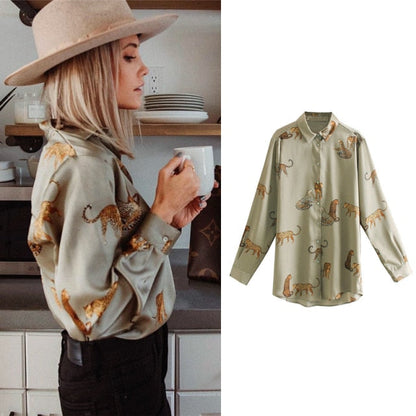 women satin blouse long sleeve zebra print shirts vintage office ladies tops femme chandails za  fashion blusa de mujer ins