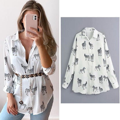 women satin blouse long sleeve zebra print shirts vintage office ladies tops femme chandails za  fashion blusa de mujer ins