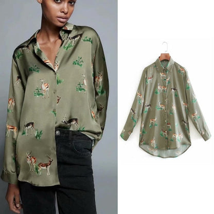 women satin blouse long sleeve zebra print shirts vintage office ladies tops femme chandails za  fashion blusa de mujer ins