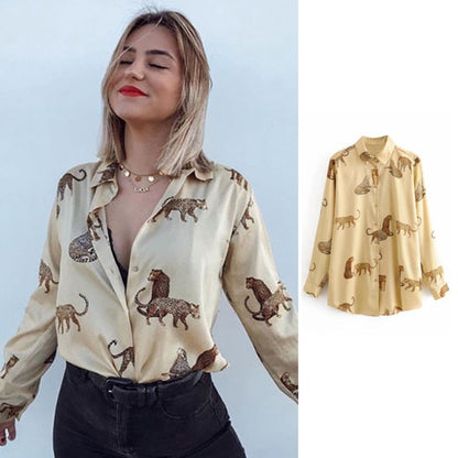 women satin blouse long sleeve zebra print shirts vintage office ladies tops femme chandails za  fashion blusa de mujer ins