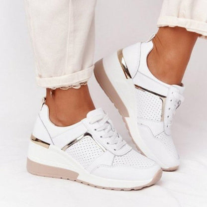 xakxx New Women Sneakers Lace-Up Wedge Sports Shoes Women's Vulcanized Shoes Casual Platform Ladies Sneakers Comfy Females Shoes