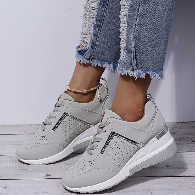 xakxx New Women Sneakers Lace-Up Wedge Sports Shoes Women's Vulcanized Shoes Casual Platform Ladies Sneakers Comfy Females Shoes