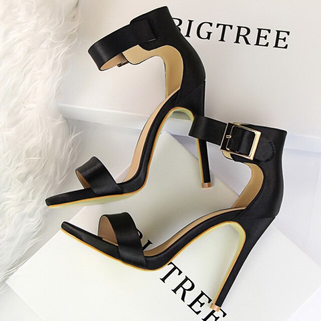 xakxx Women's Sandals Super High Heels Summer Women Shoes Fashion Metal Belt Buckle Heeled Sandals Party Shoes