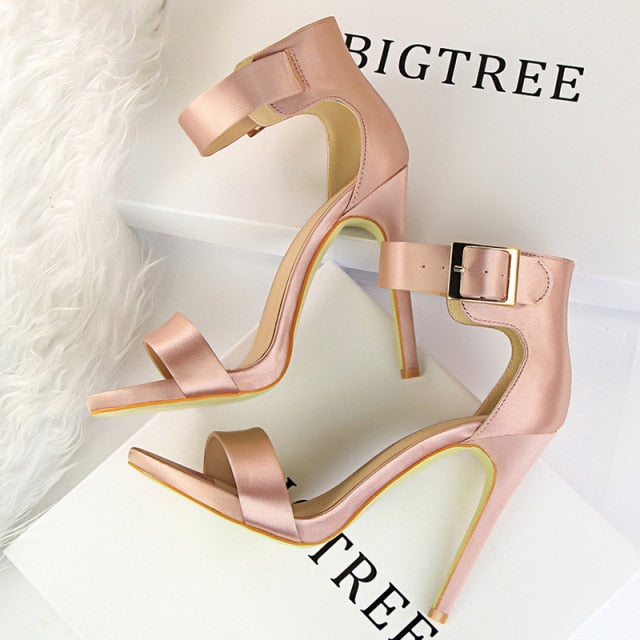 xakxx Women's Sandals Super High Heels Summer Women Shoes Fashion Metal Belt Buckle Heeled Sandals Party Shoes