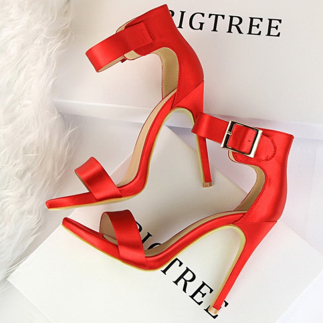 xakxx Women's Sandals Super High Heels Summer Women Shoes Fashion Metal Belt Buckle Heeled Sandals Party Shoes