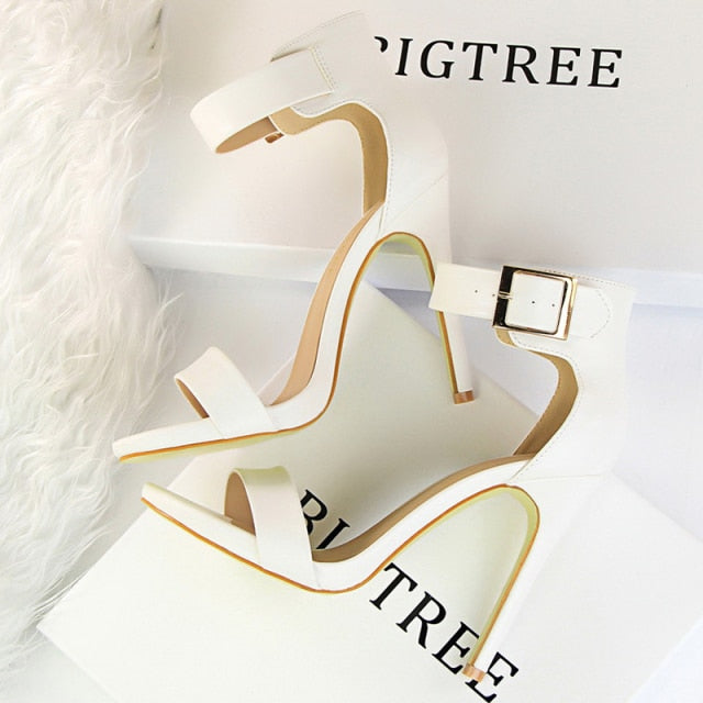 xakxx Women's Sandals Super High Heels Summer Women Shoes Fashion Metal Belt Buckle Heeled Sandals Party Shoes