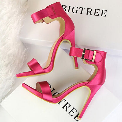 xakxx Women's Sandals Super High Heels Summer Women Shoes Fashion Metal Belt Buckle Heeled Sandals Party Shoes