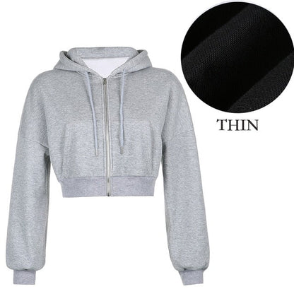 Harajuku Thicken Hoodies Cropped Top Women'S Sweatshirts Pocket Jacket Clothing Femme Korean Solid Hooded Zip Up Top
