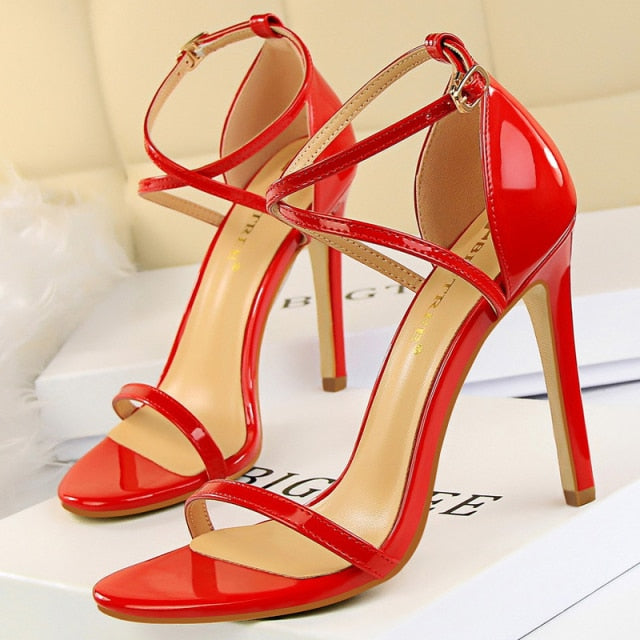 Fashion High Heels Shoes Patent Leather Woman Pumps Sexy Women Heels Blue Sliver Stiletto Heels Women Sandals