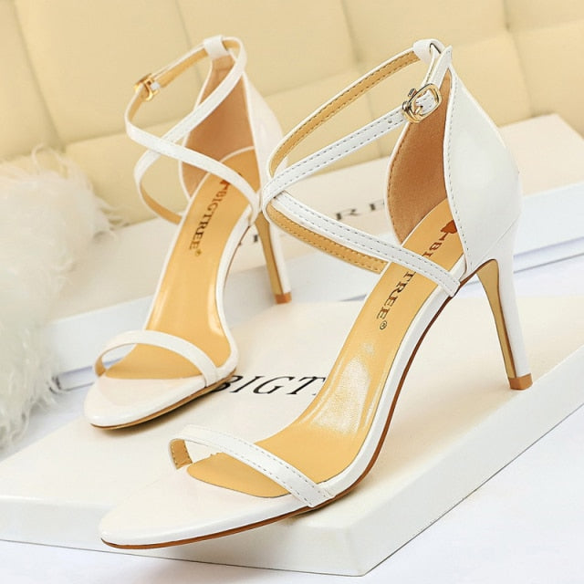 Fashion High Heels Shoes Patent Leather Woman Pumps Sexy Women Heels Blue Sliver Stiletto Heels Women Sandals