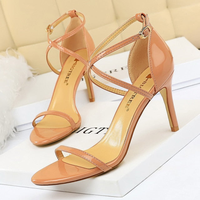 Fashion High Heels Shoes Patent Leather Woman Pumps Sexy Women Heels Blue Sliver Stiletto Heels Women Sandals
