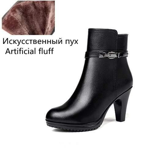 xakxx Women Ankle Boots  New Genuine Leather Women Winter Boots Wool Warm Women Martn Boots High-heeled Women Snow Boots
