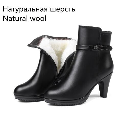 xakxx Women Ankle Boots  New Genuine Leather Women Winter Boots Wool Warm Women Martn Boots High-heeled Women Snow Boots