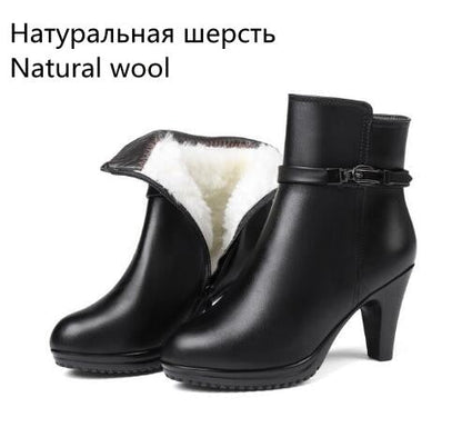 xakxx Women Ankle Boots  New Genuine Leather Women Winter Boots Wool Warm Women Martn Boots High-heeled Women Snow Boots