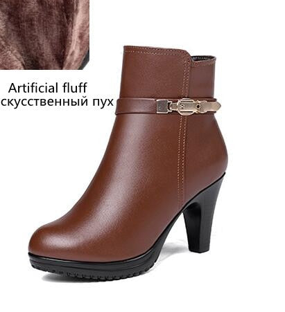 xakxx Women Ankle Boots  New Genuine Leather Women Winter Boots Wool Warm Women Martn Boots High-heeled Women Snow Boots