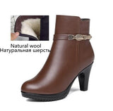 xakxx Women Ankle Boots  New Genuine Leather Women Winter Boots Wool Warm Women Martn Boots High-heeled Women Snow Boots