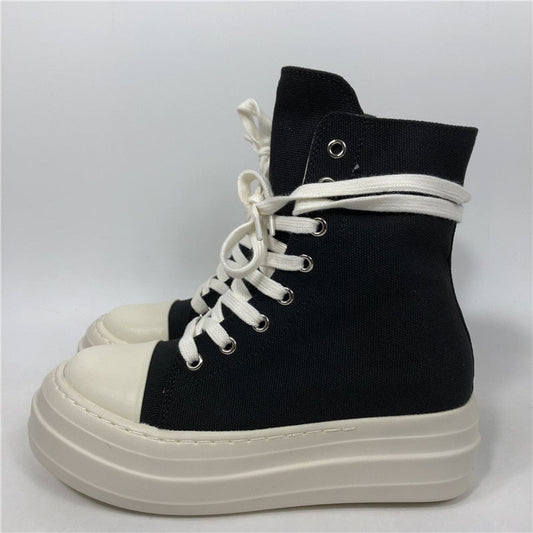 xakxx Women Canvas Shoes Luxury Trainers Platform Boots Lace Up Sneakers Casual Height Increasing Zip High-TOP Black Shoes