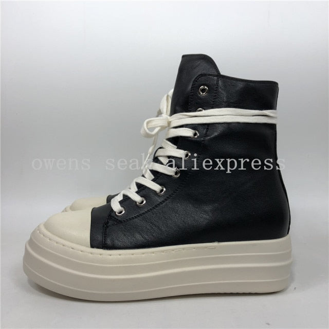 xakxx Women Canvas Shoes Luxury Trainers Platform Boots Lace Up Sneakers Casual Height Increasing Zip High-TOP Black Shoes