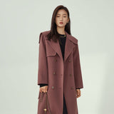 Gray Long Elegant Wram Wool Coat Women Double Breasted Winter Coat Jacket Vintage Cashmere Female Trench Blend Coat