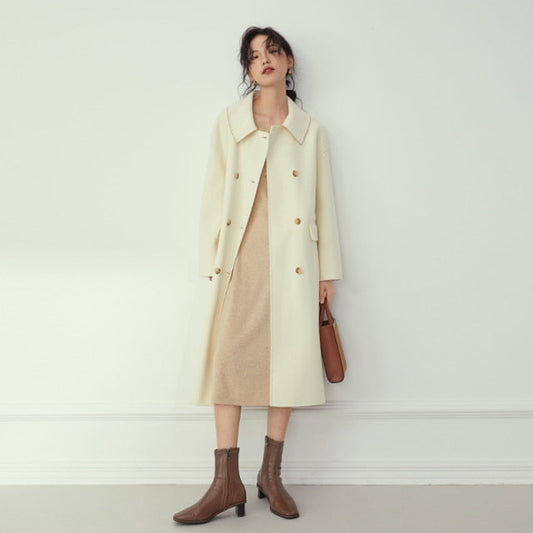 Long Elegant 100% Wool Coat Women Belt White Blend Winter Coat Female Oversized Vintage Purpel Jacket Overcoat Ladies