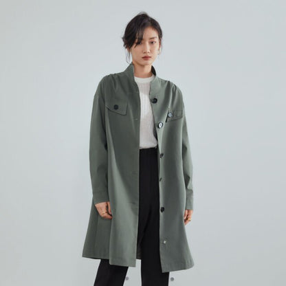 Stand Collar Casual Long Trench Coat Women Belt Khaki Windbreaker Jacket Female Elegant Oversized Spring Coat