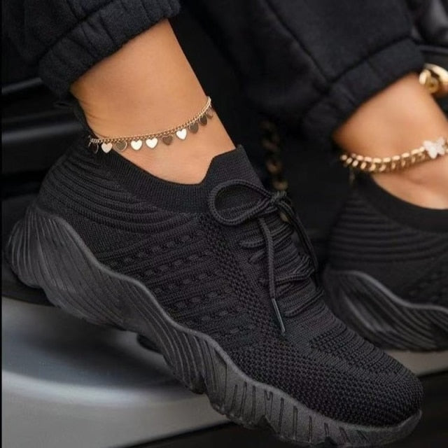 xakxx Women Red Sneakers Female White Casual Shoes Comfortable Mesh Lace-Up Ladies Sport Shoes Wedges Chunky Women's Vulcanized Shoes