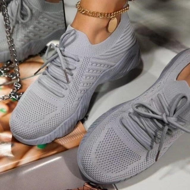 xakxx Women Red Sneakers Female White Casual Shoes Comfortable Mesh Lace-Up Ladies Sport Shoes Wedges Chunky Women's Vulcanized Shoes