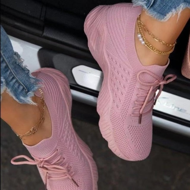 xakxx Women Red Sneakers Female White Casual Shoes Comfortable Mesh Lace-Up Ladies Sport Shoes Wedges Chunky Women's Vulcanized Shoes