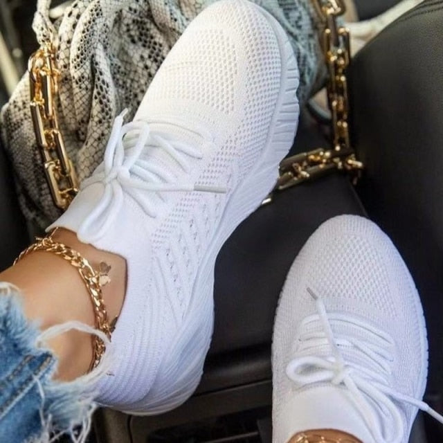xakxx Women Red Sneakers Female White Casual Shoes Comfortable Mesh Lace-Up Ladies Sport Shoes Wedges Chunky Women's Vulcanized Shoes