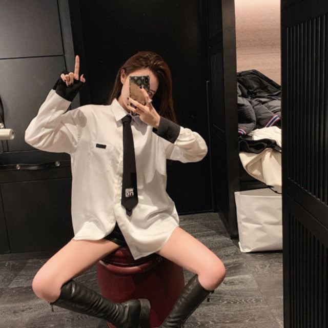 White Shirt Girl Student Korean Fashion Long Sleeve Women Blouse Chiffon Summer Loose Cool Womens Tops And Blouses Shirts