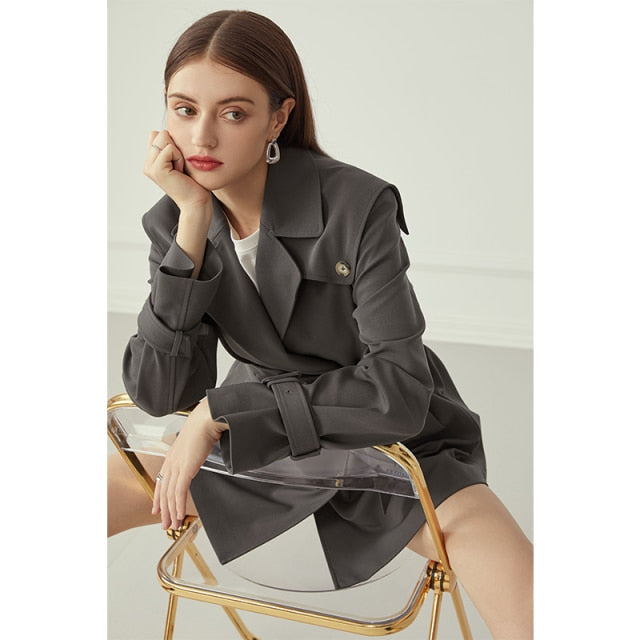 Casual Bandage Women's Trench Coat Autumn Winter Overside Streetwear Windbreaker Fashion Gray Jacket Trench Femme