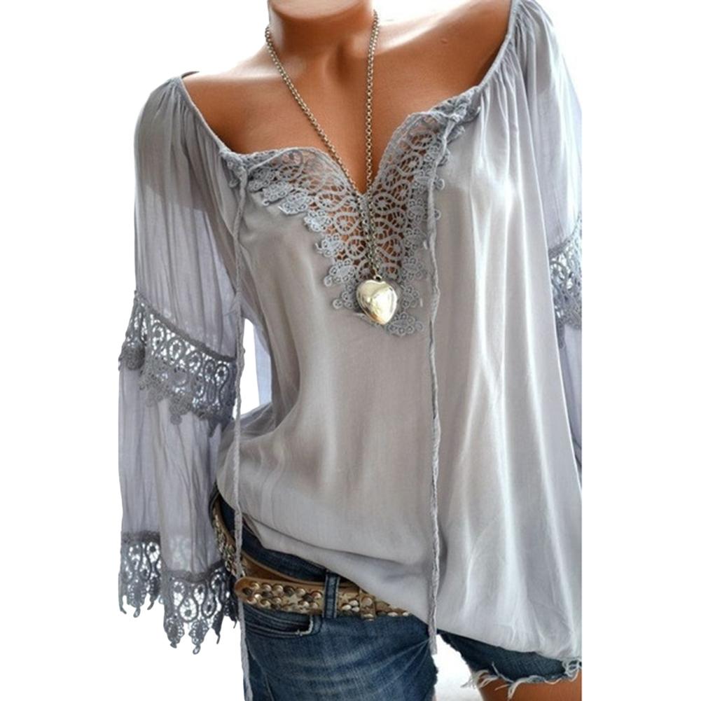 xakxx xakxx Autumn Elegant Hollow Lace Stitching Solid Color Women Long Sleeve Shirt Top Plus Size Casual Women Blouses Women Tops
