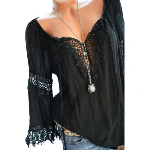 xakxx xakxx Autumn Elegant Hollow Lace Stitching Solid Color Women Long Sleeve Shirt Top Plus Size Casual Women Blouses Women Tops