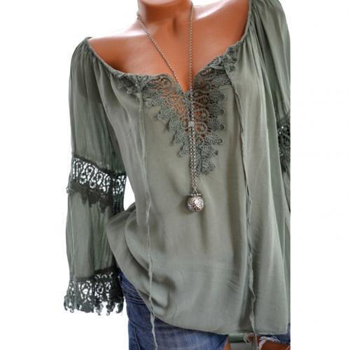 xakxx xakxx Autumn Elegant Hollow Lace Stitching Solid Color Women Long Sleeve Shirt Top Plus Size Casual Women Blouses Women Tops