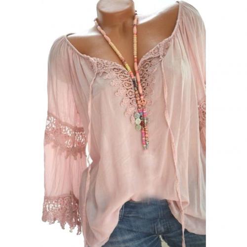 xakxx xakxx Autumn Elegant Hollow Lace Stitching Solid Color Women Long Sleeve Shirt Top Plus Size Casual Women Blouses Women Tops