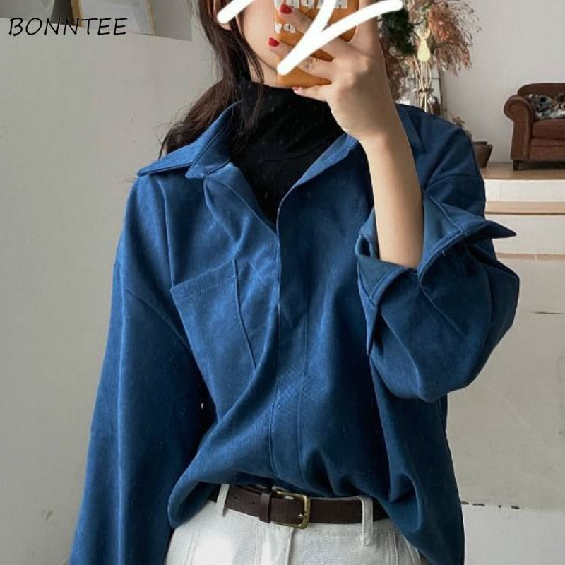 Blouse Women Chic Lone Sleeve Fall Elegant Office Lady Tops Fashion Korean Popular Simple All-match Female Clothing Shirts Ins