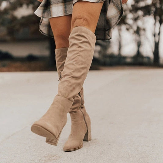 xakxx Christmas Gift New Women Boots Lace Up Sexy High Heels Women Shoes Lace Up Winter Knee-High Boots Warm Size 35-43  Fashion Boots