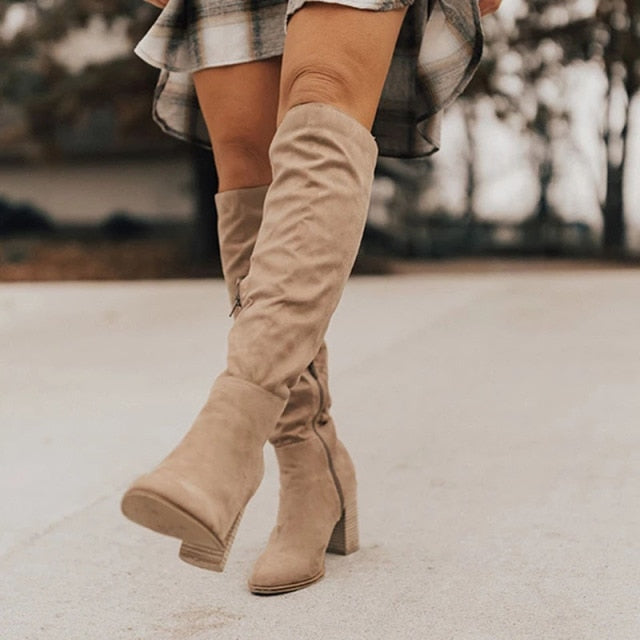 xakxx Christmas Gift New Women Boots Lace Up Sexy High Heels Women Shoes Lace Up Winter Knee-High Boots Warm Size 35-43  Fashion Boots