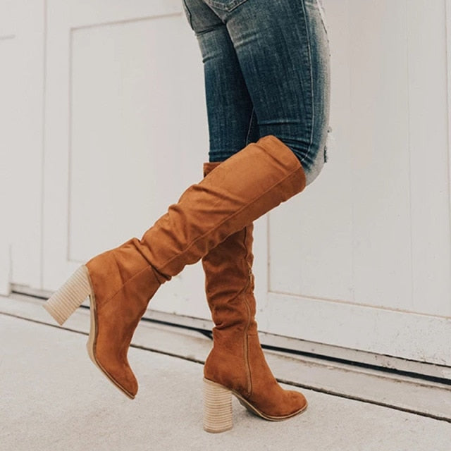xakxx Christmas Gift New Women Boots Lace Up Sexy High Heels Women Shoes Lace Up Winter Knee-High Boots Warm Size 35-43  Fashion Boots