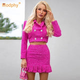 Sexy Women Two-Piece Set Long Sleeve Short Jacket &amp; High Waist Pleated Skirt Ladies Sets Fashion Party Female Clothing  New