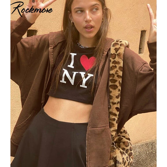 Brown Oversized Hoodies Women Vintage Zip Up Loose Sweatshirt Winter Jacket Pockets Long Sleeve hoodie Clothes