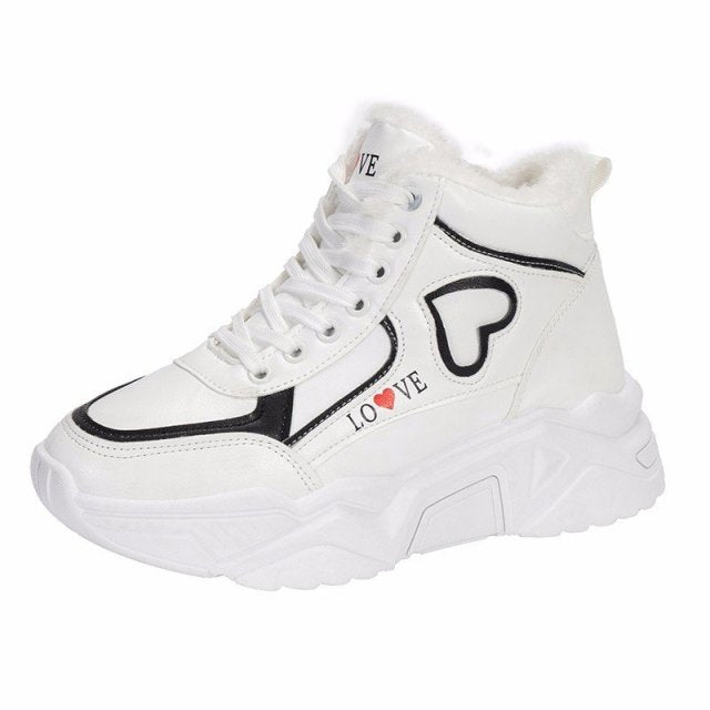 Christmas Gift Autumn Winter New Super-fire Women's Sneakers Thick-soled Shoes Women's Plush Warm High-top Woman Shoes Platform Sneakers