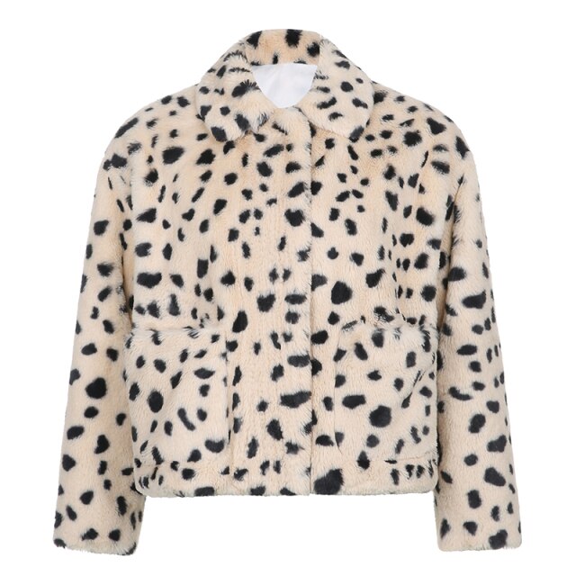 Plush Cropped Jackets Streetwear Women Fleece Shaggy Leopard Coats Autumn Winter Warm Single Breasted Outerwear