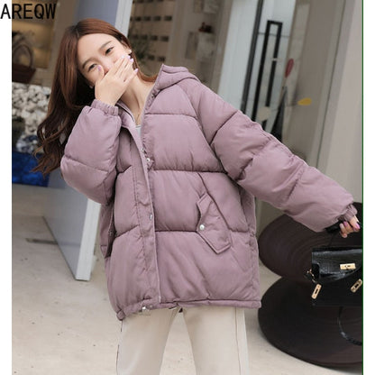 New Short Winter Jacket Women Oversize Parka Coat Warm Thick Cotton Coat Loose Hooded Padded Women Winter Jacket