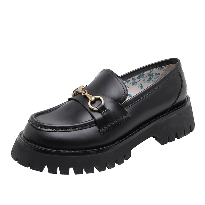 xakxx Female Loafers Flat Platform Women Shoes Size35-40 Casual Slip-on Round Toe Solid Black Ladies Shoes For Women