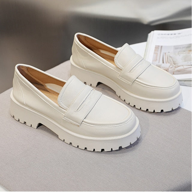 xakxx Female Loafers Flat Platform Women Shoes Size35-40 Casual Slip-on Round Toe Solid Black Ladies Shoes For Women