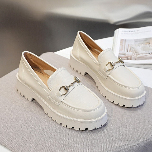 xakxx Female Loafers Flat Platform Women Shoes Size35-40 Casual Slip-on Round Toe Solid Black Ladies Shoes For Women