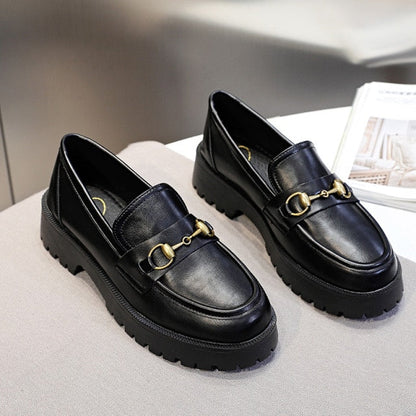 xakxx Female Loafers Flat Platform Women Shoes Size35-40 Casual Slip-on Round Toe Solid Black Ladies Shoes For Women