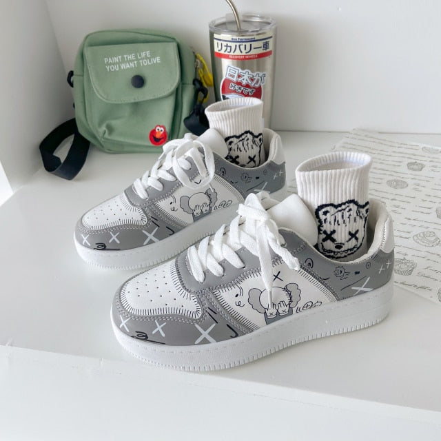 xakxx Women's Sneakers Platform Shoes White Shoes Graffiti Board Shoes Fashion Sport Shoes Kawaii Trends Casual Shoe Student Shoe